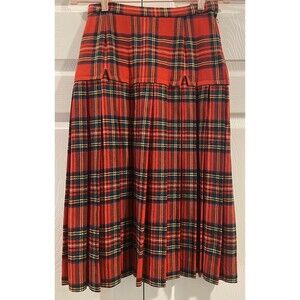 100% Reine Wolle Kilt Skirt Scottish Tartan 100% Wool Red Plaid Vtg Size 4